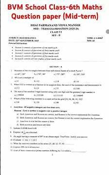 BVM School Class-6th Maths Subject Question paper (Mid-term) #exam #exampreparation #testpaper