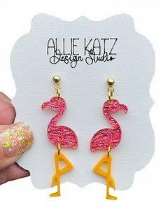 Pink Flamingo Dangle Earrings: Glitter Acrylic Tropical Jewelry - Etsy