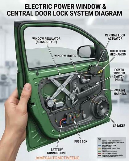 Electric Power Window & Central Door Lock System Explained | Car Door Wiring schematic illustration