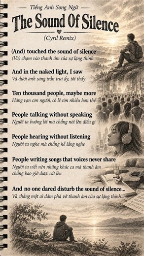 Học Tiếng Anh Qua Bài Hát: The Sound of Silence (Cyril Remix) | Song Ngữ Anh - Việt #shorts