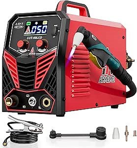 Plasma Cutter [Large LCD Display] 50Amps Cutter Machine with 110/220V,Inverter IGBT 1/2 Inch Clean Cut Post Flow and 2T/4T/TEST, CUT-50LCD