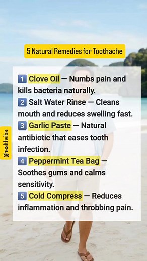 5 Natural Remedies for Toothache...see comment section Before the dentist, let nature do her work. #NaturalHealing #ToothacheRelief #HomeRemedies #HolisticHealth #WellnessTips | HealthVibe Daily