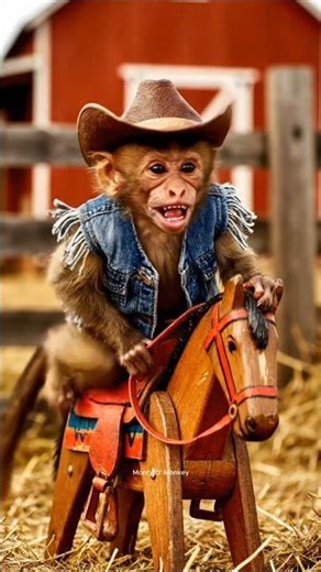 Baby Monkey Cowboy Rides Again! 🐎🤠 #babyanimal #cute #babymonkey