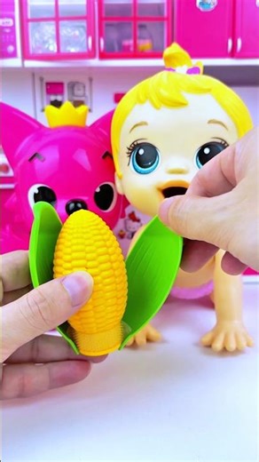 minnie mouse & pinkfong eating corn cherry toy | satisfying asmr miniature toy with subeo unboxing