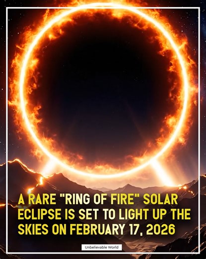 🌑🔥 Skywatchers, save the date! A rare “Ring of Fire” annular solar eclipse is set for February 17, 2026. During this stunning event, the Moon will pass in front of the Sun without fully covering it—leaving a glowing ring of sunlight around the edges. The path of annularity will sweep across the remote ice-covered regions of Antarctica, while partial views will be visible from the southern tips of Africa and South America. It’s also the perfect lead-in to the total solar eclipse coming later th