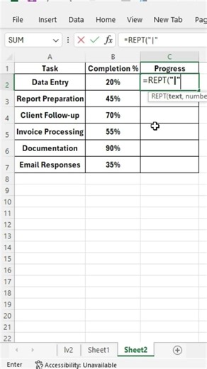 Create Progress Bar in Excel Using REPT Function | Easy Formula Trick #excel #excelshorts