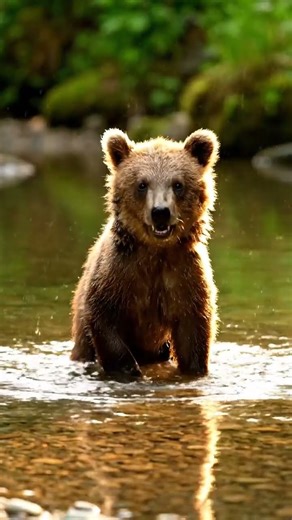 Bear Cub Fishing in 4K Ultra HD | Adorable Wildlife Loop with Sparkling River Reflections #4knature