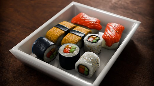 Realistic Sushi 3D Model Created in Blender