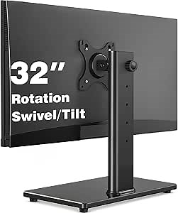 Single Monitor Stand VESA Mount for 13-32 Inch Screens, Free-Standing Monitor Riser with Swivel Tilt Rotation Height Adjustable, Universal Desk Stand up to 44lbs, VESA 75x75, 100x100mm