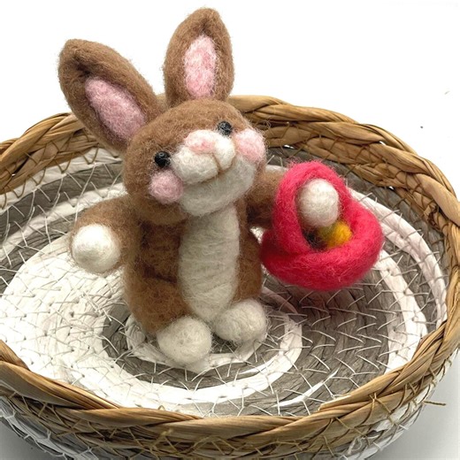 Needle Felted Bunny Figurine, Pink Basket With Eggs, Spring Decor - Etsy