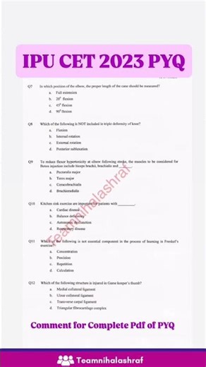 IPU CET 2023 PYQ- MPT Entrance PYQ Paper- ISIC and BCIP
