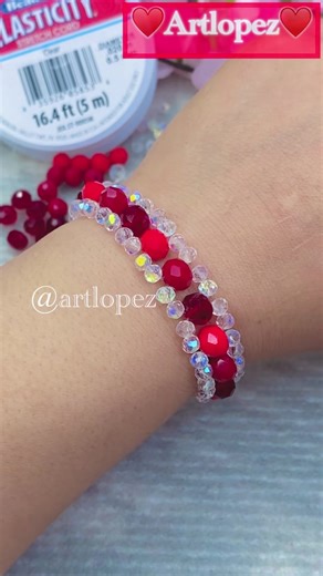 Tutorial de pulsera en tono rojo #pulsera elástica♥️ #fabricacion de pulsera con cuentas de cristal ♥️ #Making an elastic bracelet with glass beads♥️#handmadejewelry #bracelet