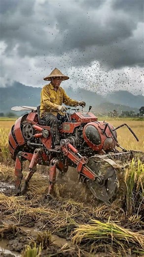 Giant Bee-Inspired Rice Harvesting Machine in Action 🐝🌾