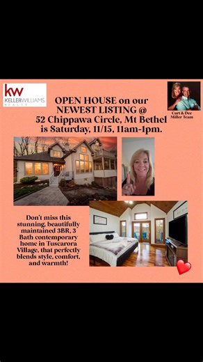 Our NEWEST LISTING @ 52 Chippawa Curcle, Mount Bethel w/ OPEN HOUSE on Saturday, 11/15/25 @ 11am-1pm. Come check it out or send your peeps to see this gorgeous property! This stunning contemporary home in Tuscarora Village that perfectly blends style, comfort, and warmth has 3 BRs & 3 Full baths, 2 car garage and SO MUCH MORE! 🏡 🔑 Questions? Contact Curt & Dee! 📞 Curt @ 610-698-1180 📞 Dee @ 610-509-4302 ☎️ KW Office @ 610-435-1800 (Ask for Curt & Dee Miller team.) 😃 Are YOU L👀king to BUY o
