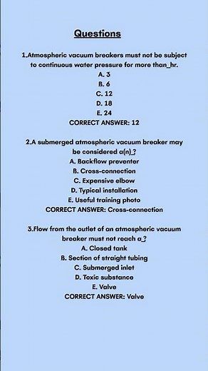 Backflow Prevention Exam Questions and Answers