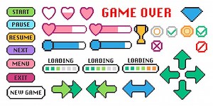 Premium Vector | Graphic set game collection pixel 8 bit arcade video game icon interface