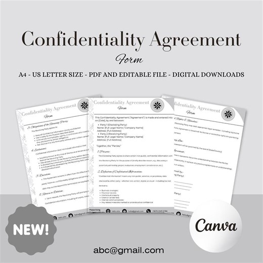 Confidentiality Agreement NDA Template, Editable Canva Form (digital Download) - Etsy