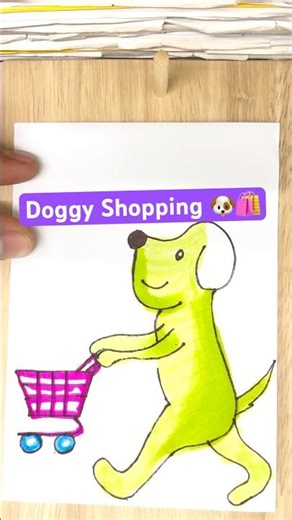 “Cute Dog with Shopping Cart 🐶🛒 | Easy Drawing for Kids” #drawing #brushpenart #art #shortsviral