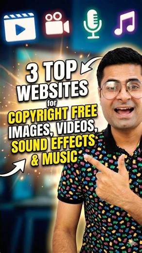 TOP 3 WEBSITES for copyright free images, videos, sound effects & music #shorts