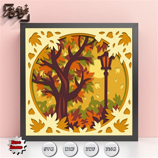 Autumn Tree Shadow Box SVG | 3D Fall Papercut Light Box | Layered Forest Scene | Cozy Fall Decor SVG - Etsy