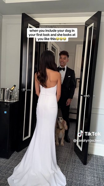 Heartwarming First Look Moment with Dog at Wedding