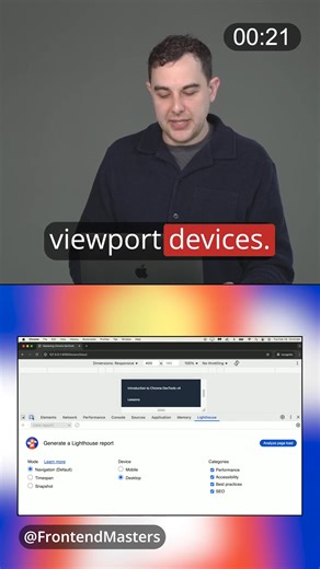 🌐 Comprehensive Web Auditing with Lighthouse Join Jon Kuperman to sharpen your Chrome DevTools skills and debug faster. Inspect UIs live, step through code, track memory, and run Lighthouse to boost performance, SEO, and accessibility. https://frontendmasters.com/courses/dev-tools-v4/?utm_source=social&utm_medium=facebook&utm_campaign=lighthouse #WebDev #Programming #Coding #LearnToCode #DevTools #Lighthouse | Frontend Masters