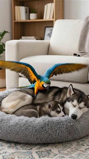 Parrot Love Mommy Dog and Puppy 🥰🥰 | We Love Dogs