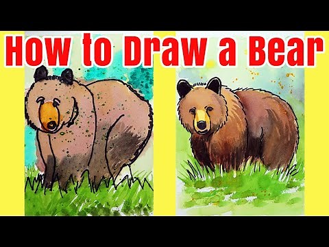 How to Draw and Paint a Grizzly Bear Kids Watercolor Tutorial