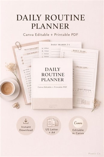 Daily Routine Planner Printable | Time Blocking, Habit Tracker PDF | Canva Template for Goodnotes - Etsy