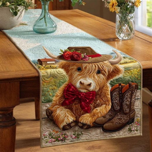 Cute Highland Cow Table Runner, Western Farmhouse Table Decor, Cowgirl Cow Dining Runner, Rustic Country Kitchen Decor Gift - Etsy