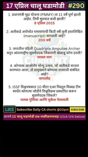 17 April | 290 | daily current hub marathi