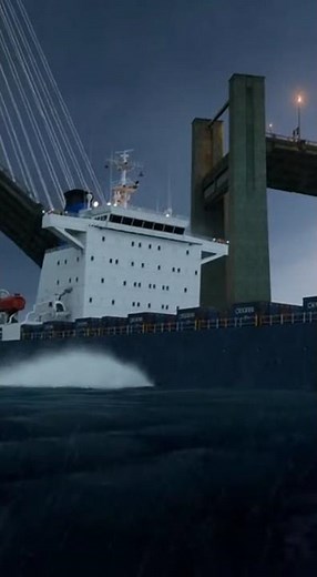 Bridge pillar destroyed! 💥 The ship didn't stop! #PillarCrash