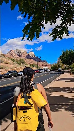 Walking through Springdale to the Zion National Park Visitor Center. The shuttles are packed.