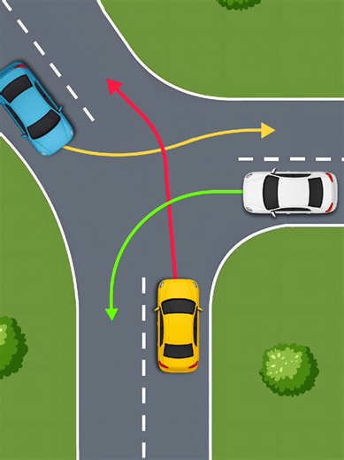 3 cars. 1 intersection. WHO GOES FIRST? 👀 Yellow, White, or Blue? Comment your answer AND explain why! Let’s see who really knows the rules of the road. 🔥 #DrivingQuiz #RightOfWay #DrivingRules #RoadSafety