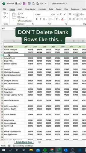 Delete Blank Rows in 5 Seconds in Excel || Excel Shorts || Excel Tips || excel shortcuts
