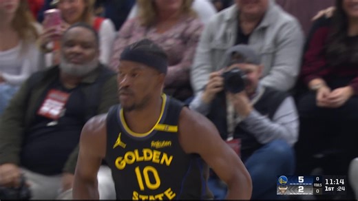 Jimmy Butler throws down the lob for 1st points in Warriors debut