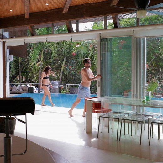 The walls of this Airbnb are actually sliding doors. Footage courtesy of Video Vision 360: https://www.instagram.com/ryanclarkdoyle. | Insider Travel