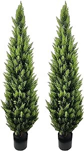 Artificial Cedar Trees 5ft(2pack) Indoor Outdoor UV Rated Potted Plants Artificial Topiary Artificial Shrubs Tree