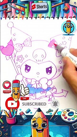 Dibuja y colorea a KUROMI 💜🐱 | Paso a Paso | Para NIÑOS #hellokitty #kuromi #sanrio #drawing