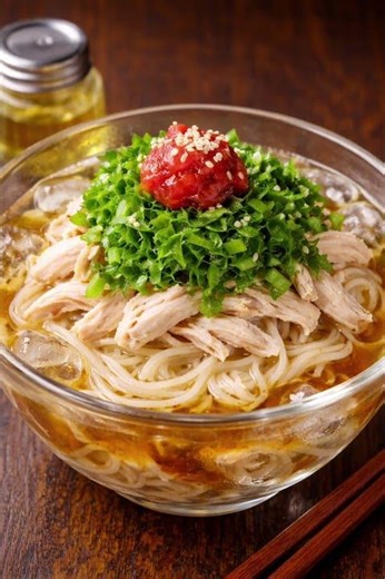 さっぱり：梅しそ冷やし鶏そうめん🍋 深夜でも罪悪感ゼロ…梅しそで無限そうめん🍋