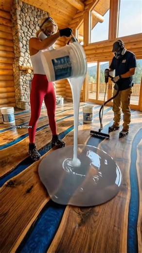 Wow! I must have this wood slab epoxy flooring in my house immediately! 😱👏 #interiordesign