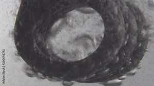 Heater of water in boiling water on a light background. Close-up. A metal spiral in boiling water. Hot water abstract background