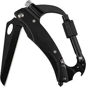 Multitool Carabiner Knife,EDC Carabiners Keychain,Folding Pocket Knives,LED Flashlight,Glass Breaker and Bottle Opener,Tactical Carabiner Multi-Tools and Outdoor Survival Gear for men and women