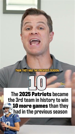 In 2025 the Patriots become the 3rd team in NFL history to win 10 more games than the previous year