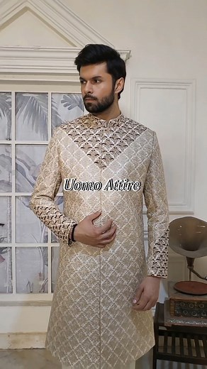 Unveiling timeless elegance with our luxurious beige embroidered fabric sherwani. Crafted for the modern groom, this exquisite piece features intricate patterns and modern design elements that speak sophistication and style. Elevate your wedding day look with Uomo Attire, where tradition meets innovation. 💫✨ #ModernGroom #WeddingStyle #UomoAttire #GroomWear #WeddingSherwani #LuxurySherwani #BeigeSherwani #GroomStyle #ModernGroom #WeddingFashion #IndianGroom #LuxuryFashion #EmbroideredSherwani #