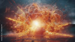 explosion of fire, bomb explosive, nuclear on black background, 3D rendering, video HD.