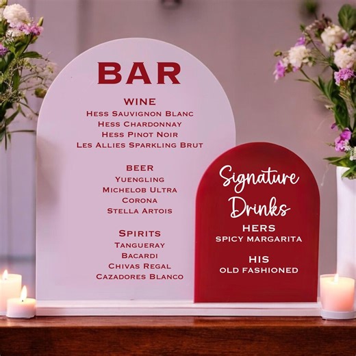 Acrylic Bar Menu Sign | Wedding Bar Sign | Signature Drinks Sign | Modern Arch Acrylic Sign | Custom Wedding Drink Menu - Etsy
