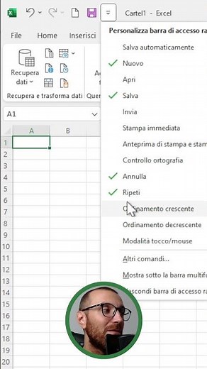 Customize the Quick Access Toolbar in the Excel menu