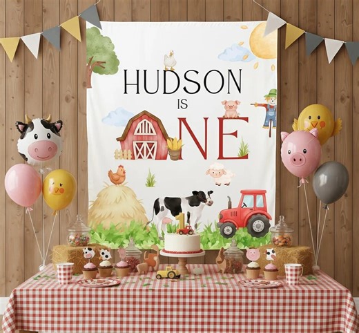Farm Birthday Banner, Barnyard First Birthday Backdrop, Farm Animal Birthday Sign, Personalized One Year Old Party Decor - Etsy