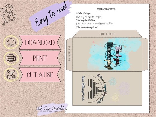 Mousekeeping Thank You Envelope Retro Blue PDF Printable | Digital Download Retro Blue Disney Tip Envelopes | Cash Envelope - Etsy